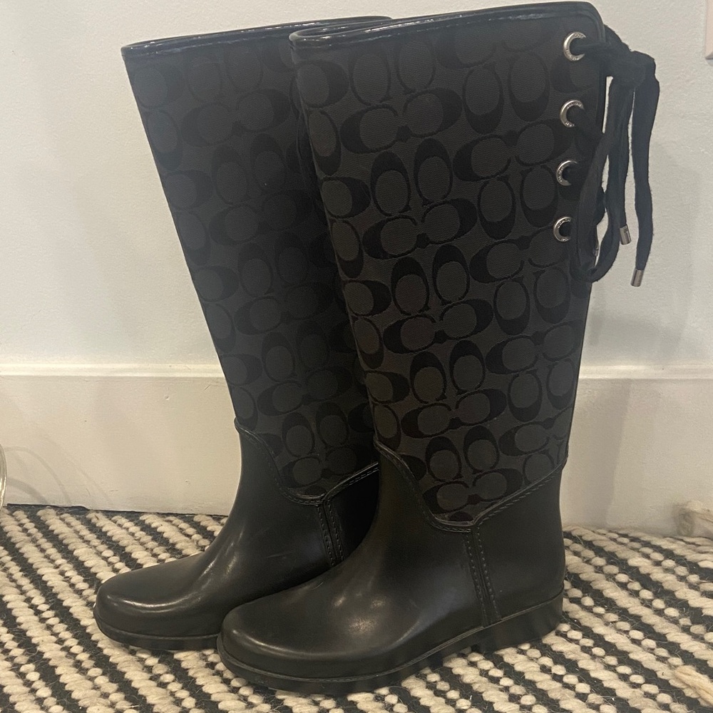 Coach Tristee Waterproof Rain Boots sz. 6 Lace Corset Monogram